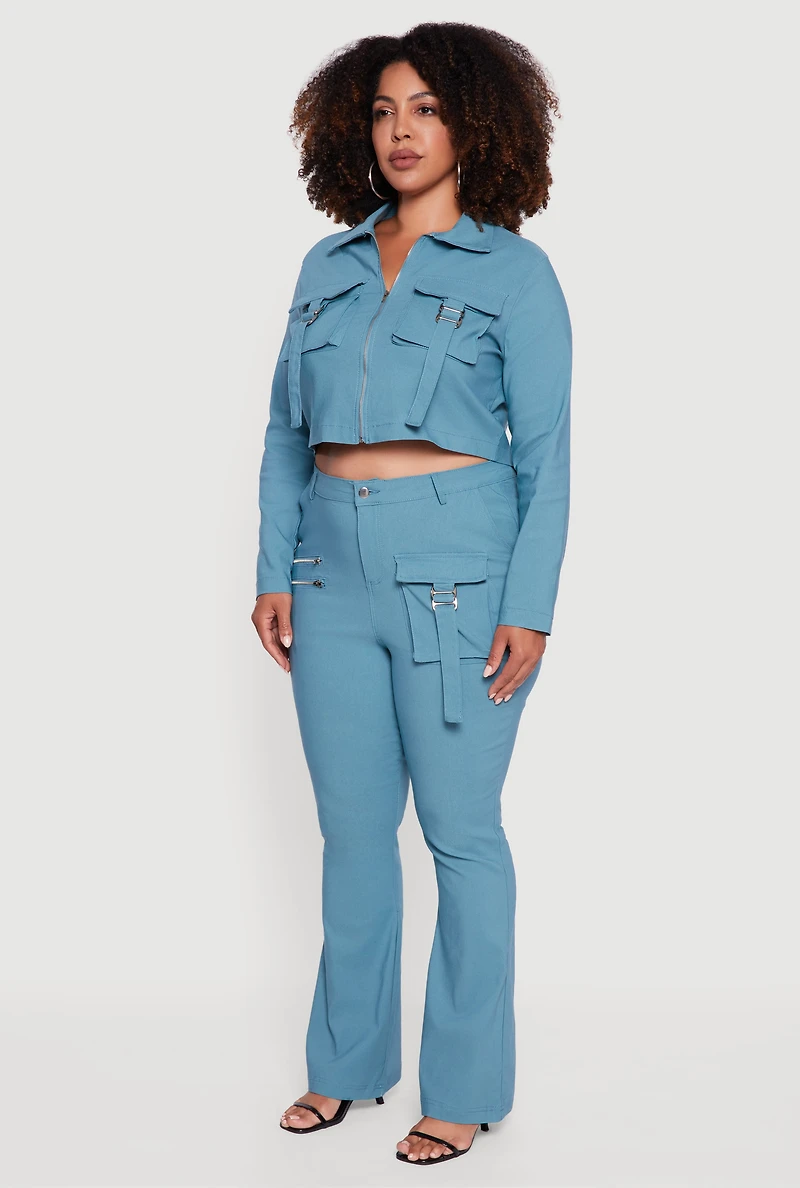 Womens Plus Hyper Stretch Zip Front Cropped Jacket, Blue,