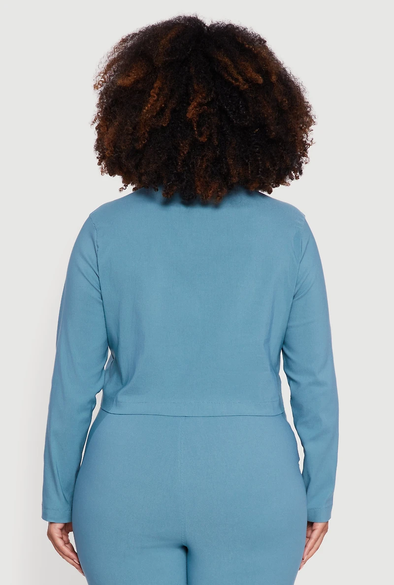 Womens Plus Hyper Stretch Zip Front Cropped Jacket, Blue,