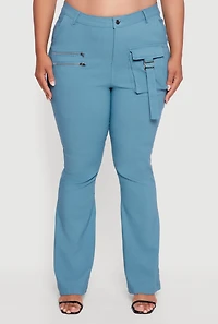 Womens Plus Zip Detail Flare Leg Pants with Cargo Pocket,