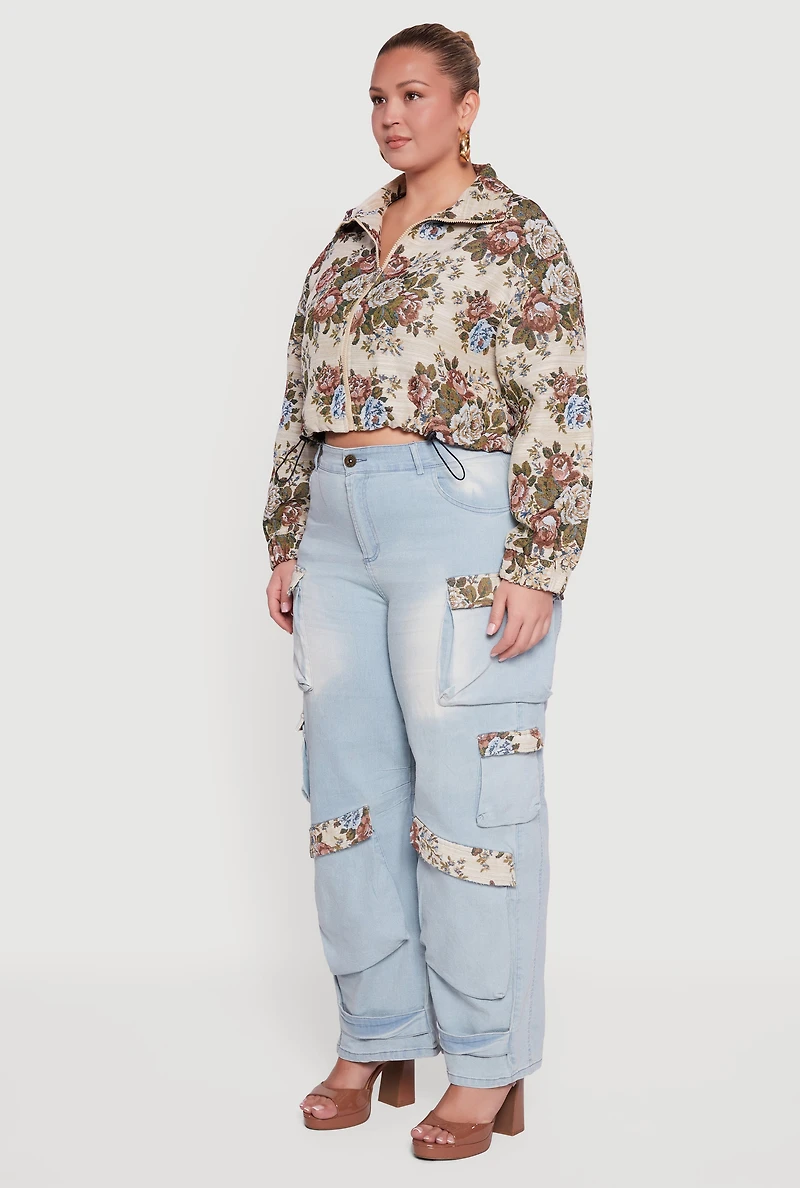 Plus Tapestry Jacquard Cropped Jacket