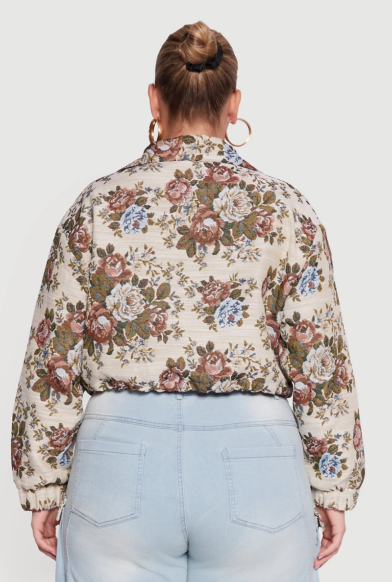 Plus Tapestry Jacquard Cropped Jacket