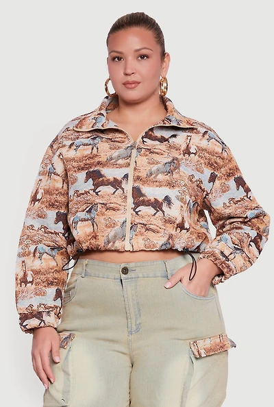 Plus Tapestry Jacquard Cropped Jacket