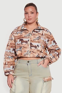 Plus Tapestry Jacquard Cropped Jacket