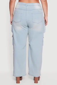 Plus Tapestry Jacquard Trim Cargo Pocket Jeans