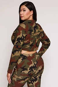 Womens Plus Size Camo Hyperstretch Cropped Jacket, Green, Size 1X