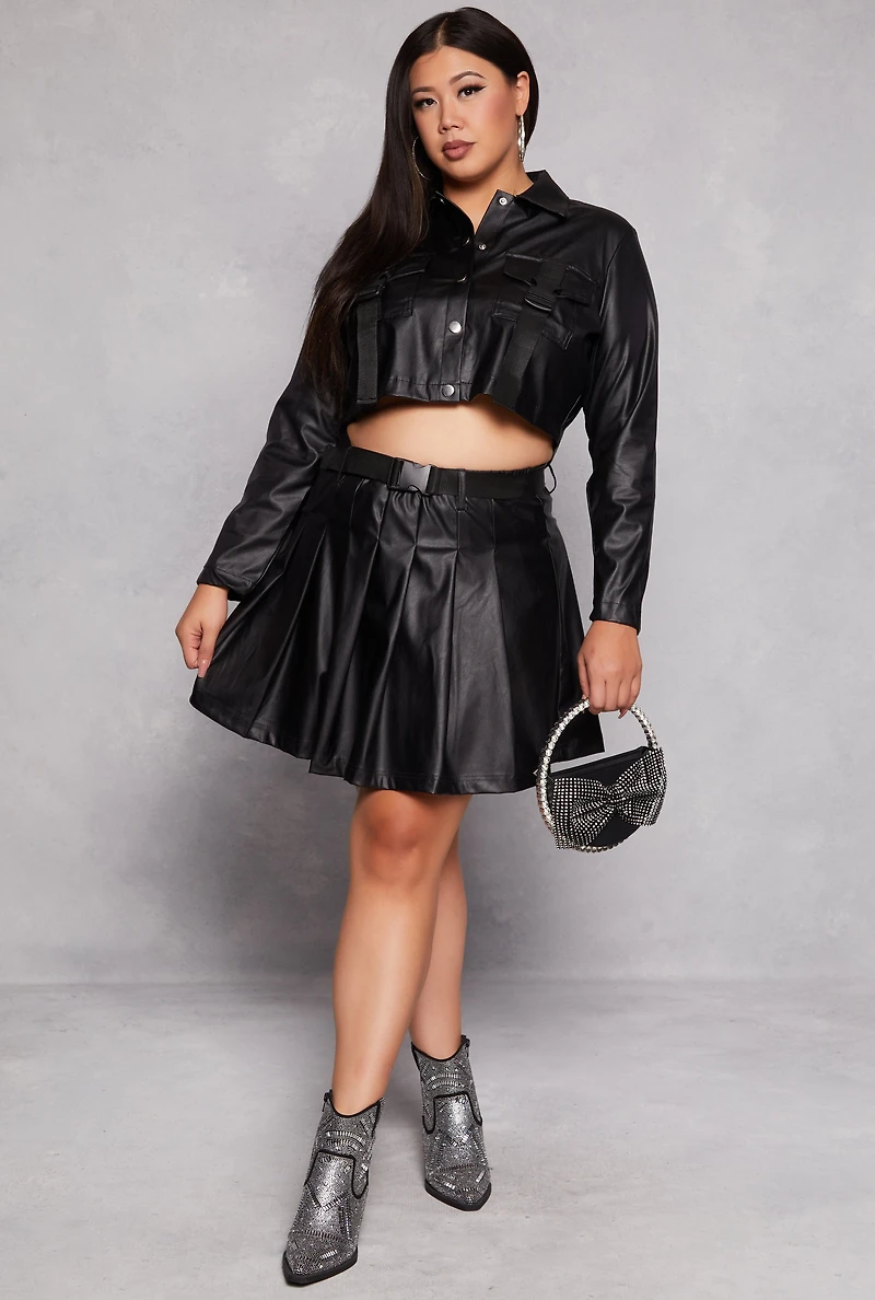 Plus Faux Leather Cropped Shacket