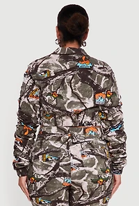 Womens Plus Side Ruched Patterned Zip Front Cropped Jacket, Multi,