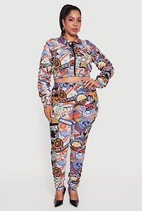Womens Plus Size Side Ruched Patterned Zip Front Cropped Jacket, Multi, Size 3X