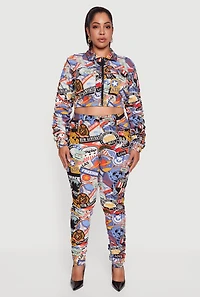 Plus Side Ruched Patterned Zip Front Cropped Jacket