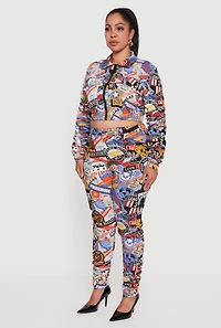 Womens Plus Size Side Ruched Patterned Zip Front Cropped Jacket, Multi, Size 3X