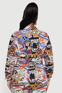 Womens Plus Size Side Ruched Patterned Zip Front Cropped Jacket, Multi, Size 3X