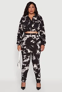 Womens Plus Size High Waisted Side Ruched Patterned Pants, Black, Size 3X