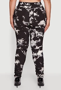 Womens Plus Size High Waisted Side Ruched Patterned Pants, Black, Size 3X