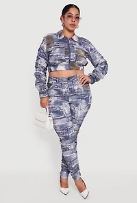 Plus High Waisted Side Ruched Patterned Pants