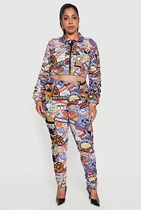 Womens Plus Size High Waisted Side Ruched Patterned Pants, Multi, Size 1X