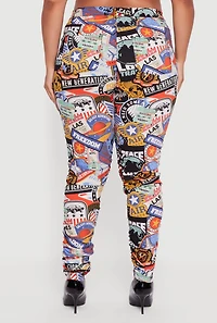 Womens Plus Size High Waisted Side Ruched Patterned Pants, Multi, Size 1X