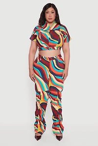 Womens Plus Size High Waisted Psychedelic Swirl Stacked Pants, Multi, Size 3X
