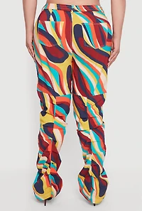 Womens Plus Size High Waisted Psychedelic Swirl Stacked Pants, Multi, Size 2X