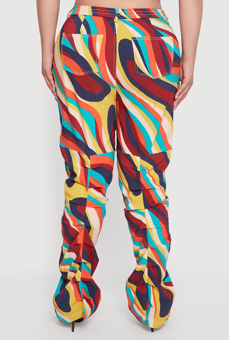 Womens Plus Size High Waisted Psychedelic Swirl Stacked Pants, Multi, Size 3X