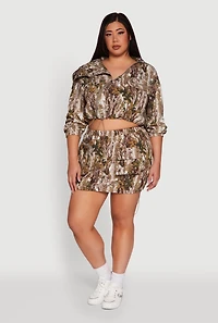Womens Plus Size Hunter Camo Zip Front Drawstring Hem Jacket, Multi, Size 1X