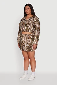 Womens Plus Size Hunter Camo Zip Front Drawstring Hem Jacket, Multi, Size 2X