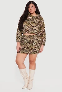 Plus Hunter Camo Drawstring Hem Cargo Mini Skirt