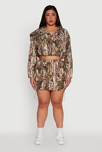 Womens Plus Hunter Camo Drawstring Hem Cargo Mini Skirt, Multi,