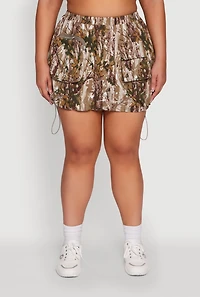 Womens Plus Size Hunter Camo Drawstring Hem Cargo Mini Skirt, Multi, Size 2X