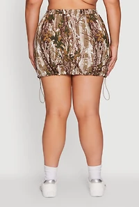 Womens Plus Size Hunter Camo Drawstring Hem Cargo Mini Skirt, Multi, Size 1X