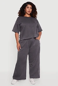 Plus Mineral Wash Drawstring Waist Wide Leg Sweatpants