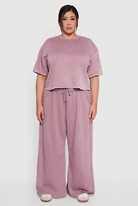 Plus Mineral Wash Drawstring Waist Wide Leg Sweatpants