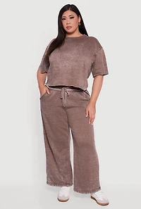 Plus Mineral Wash Drawstring Waist Wide Leg Sweatpants