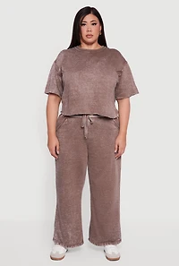 Womens Plus Mineral Wash Drawstring Waist Wide Leg Sweatpants,