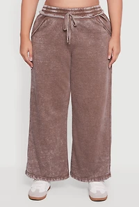 Womens Plus Mineral Wash Drawstring Waist Wide Leg Sweatpants,