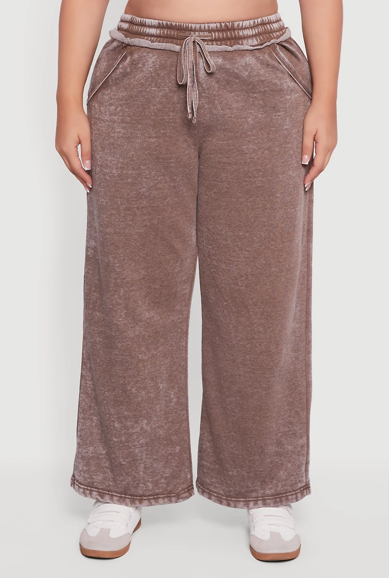 Plus Mineral Wash Drawstring Waist Wide Leg Sweatpants