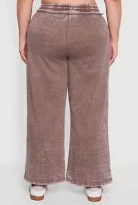 Womens Plus Mineral Wash Drawstring Waist Wide Leg Sweatpants,