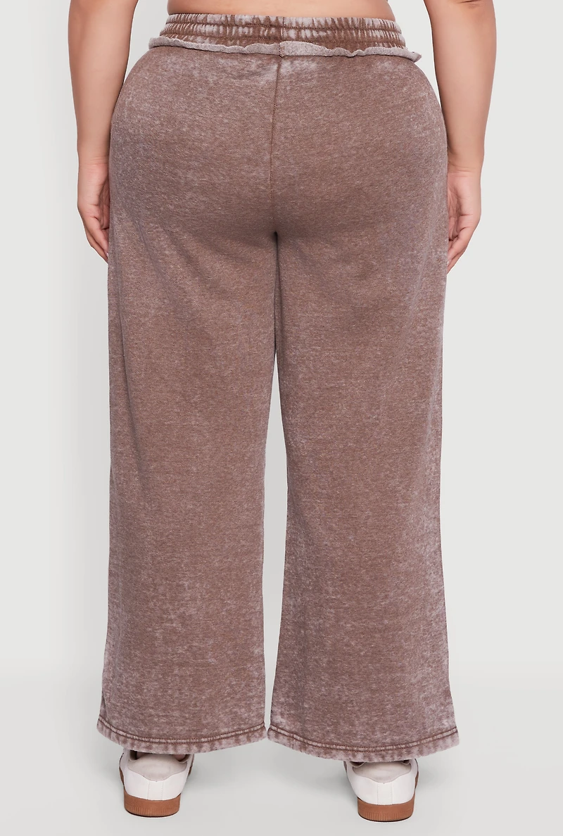 Plus Mineral Wash Drawstring Waist Wide Leg Sweatpants