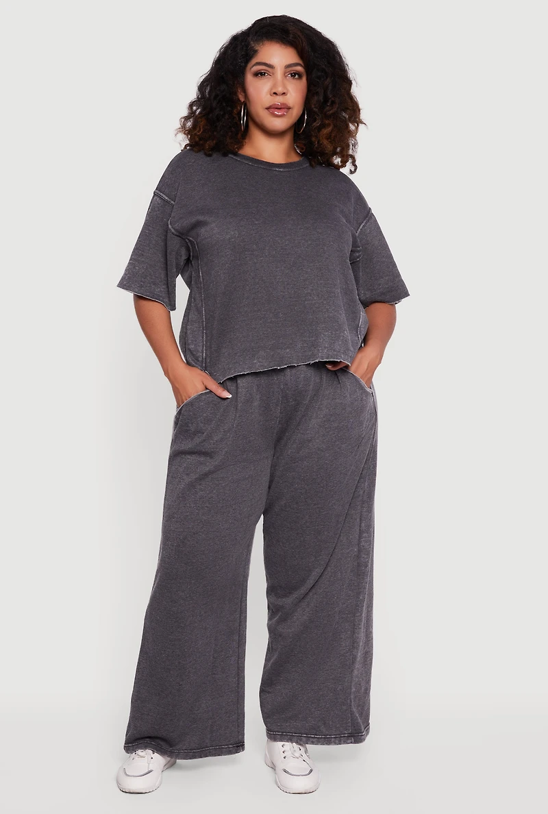 Womens Plus Mineral Wash Fleece Pintuck Tee, 2X