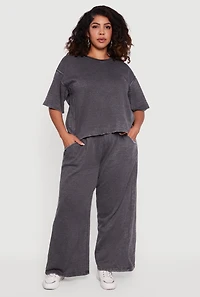 Womens Plus Mineral Wash Fleece Pintuck Tee, 2X