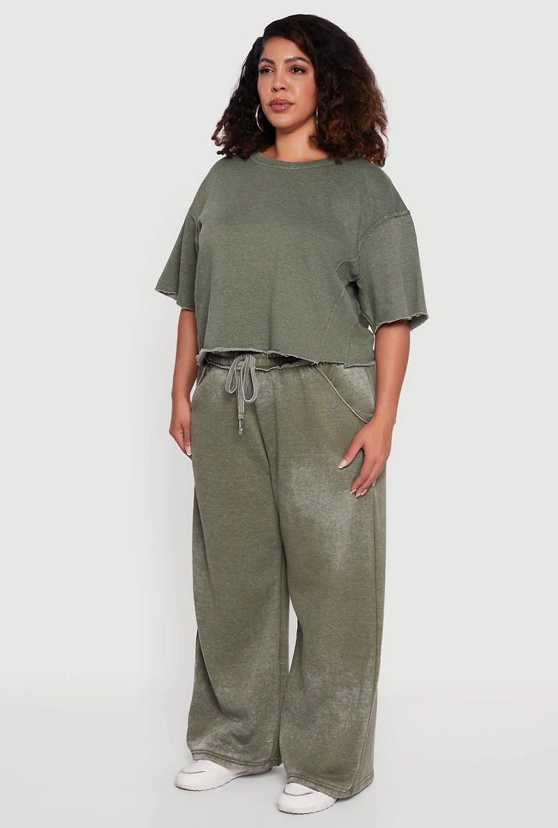 Womens Plus Mineral Wash Fleece Pintuck Tee,