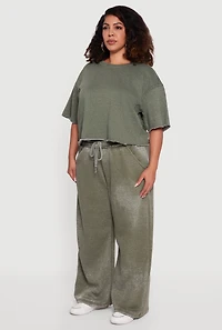 Womens Plus Mineral Wash Fleece Pintuck Tee,