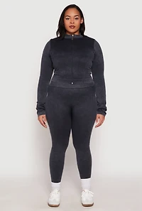 Womens Plus Size Seamless Acid Wash Mock Neck Track Jacket, Grey, Size 2X-3X