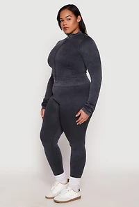 Womens Plus Size Seamless Acid Wash Mock Neck Track Jacket, Grey, Size 2X-3X