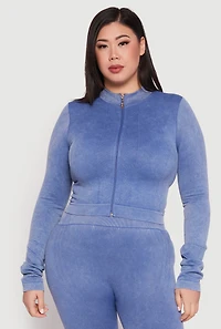 Plus Seamless Acid Wash Mock Neck Track Jacket