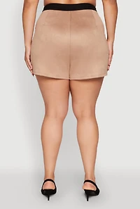 Womens Plus Size Faux Suede High Waisted Fringe Hem Shorts, Khaki, Size 1X