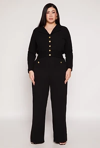 Plus Button Front Smocked Blouse