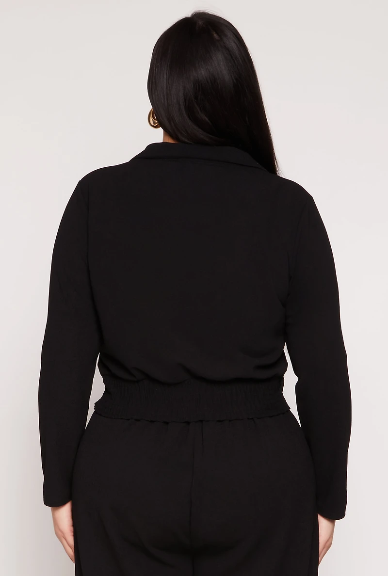 Plus Button Front Smocked Blouse