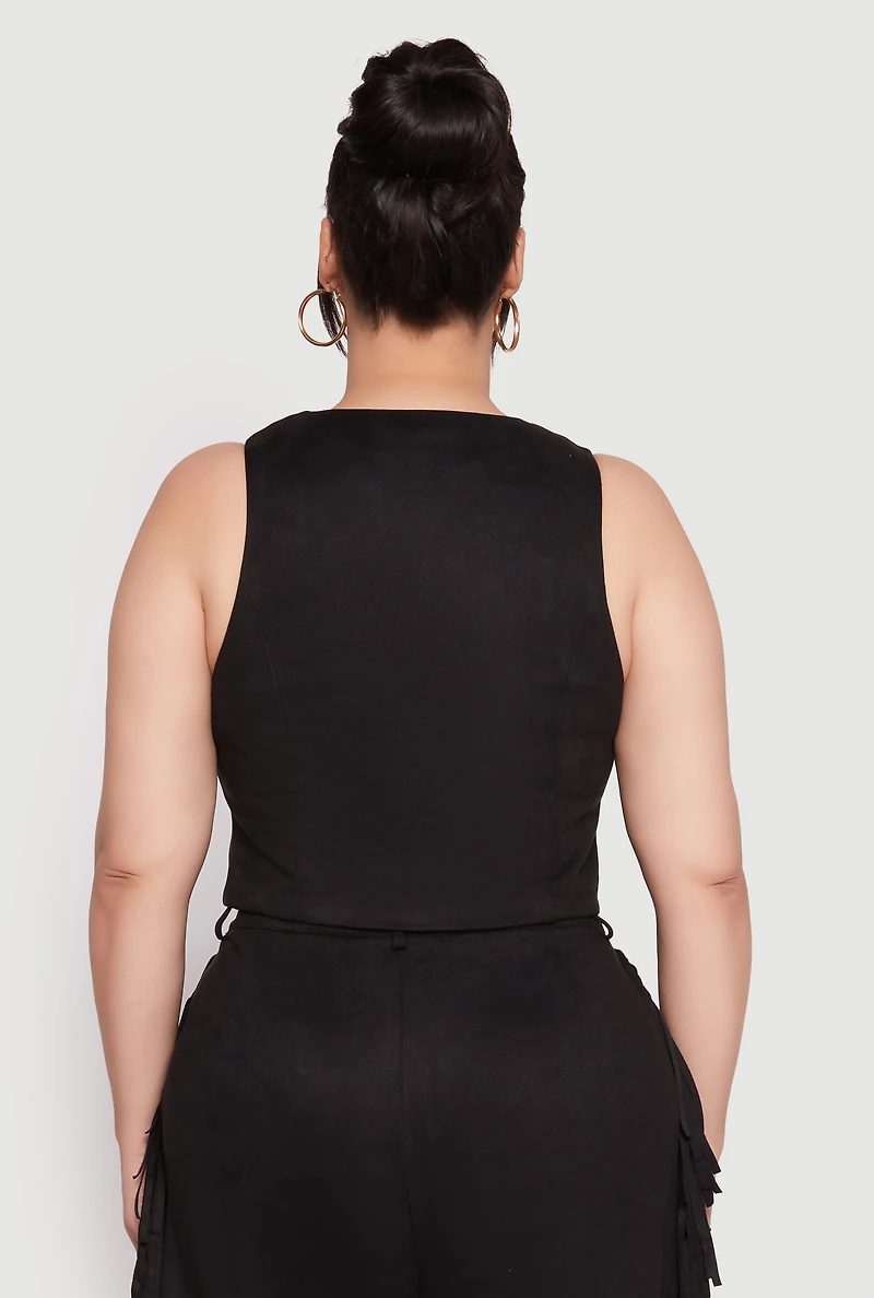 Plus Faux Suede Fringe Vest