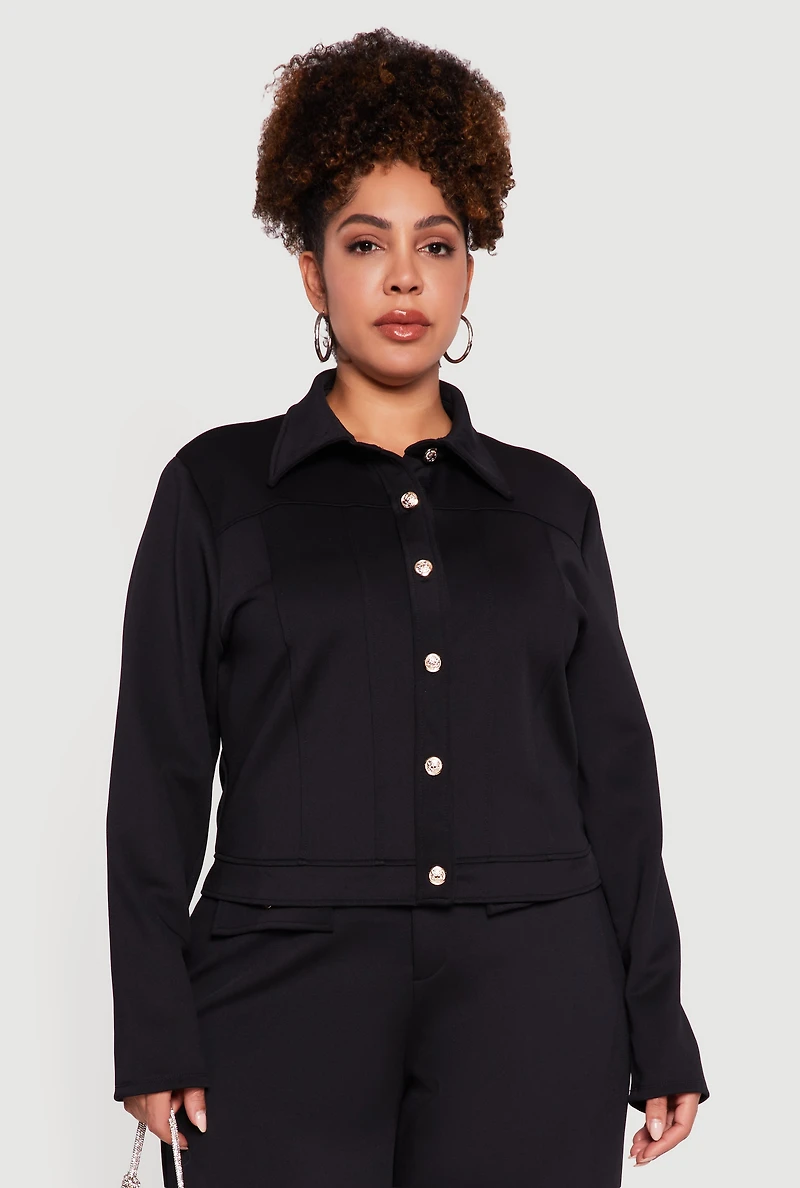 Plus Scuba Button Front Shacket