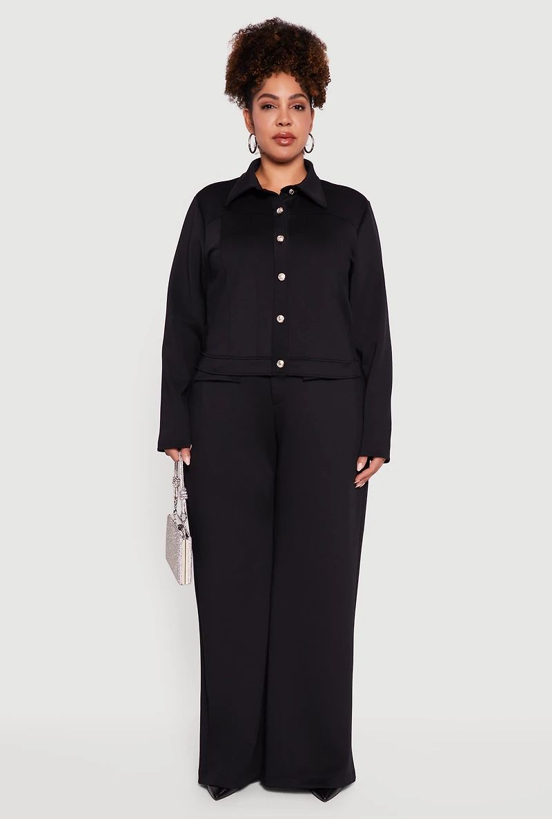 Plus Scuba Button Front Shacket